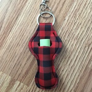 Red & Black Plaid Lip Balm Holder Keychain
